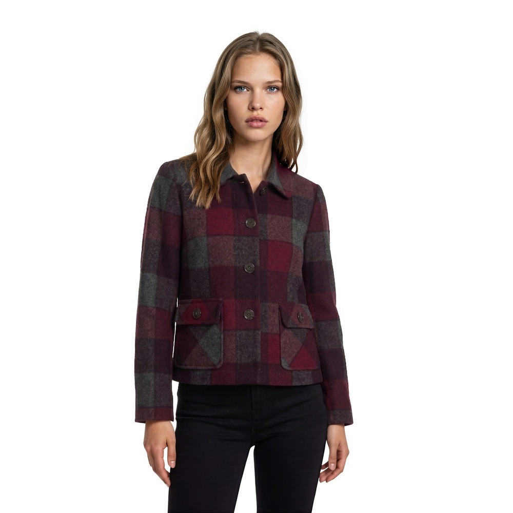 Pendleton Jacket Women's Size Petite Burgundy Charcoal Plaid 100% Wool USA